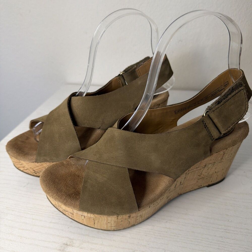 Clarks Artisan Wedge Sandals Women's 7 M Leather Slingback Cork Platform Y2K
